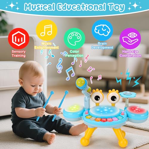 deAO Drum Music Playset for Kids Drum Set with Microphone Musical Instruments Playset Birthday Christmas for 3+ Boys Girls