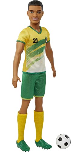Barbie Careers Ken Fashion Doll & Accessory, Soccer Player with Short Cropped Hair, #21 Uniform, Tall Socks, Cleats & Ball