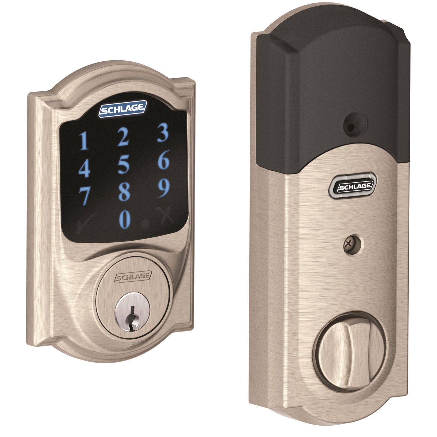 Schlage Connect Camelot Satin Nickel Touchscreen Deadbolt with Alarm