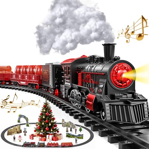 Train Set for Kids Ages 4-8,Smokes,Christmas Train Set with Smokes Lights and Sound Classic Electric Toys Track Trains Under Christmas Tree,Toddler Model Trains for 3 4 5 6 7 8+ Years Old Kids Gifts