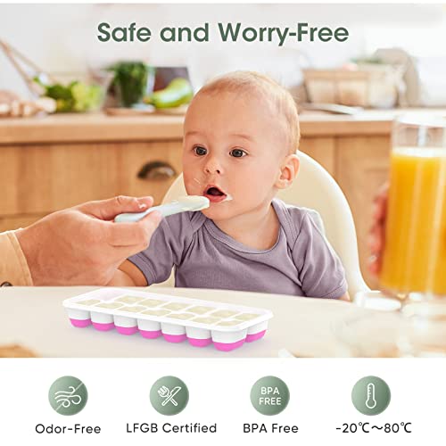 DOQAUS Ice Cube Tray with Lid and Bin, 4 Pack Silicone Plastic Ice Cube Trays for Freezer with Ice Box