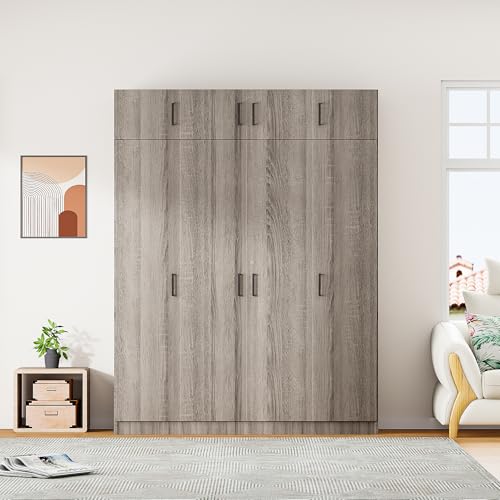 Modern 3-Door Wardrobe with 2 Drawers and Top Cabinet, 81.1