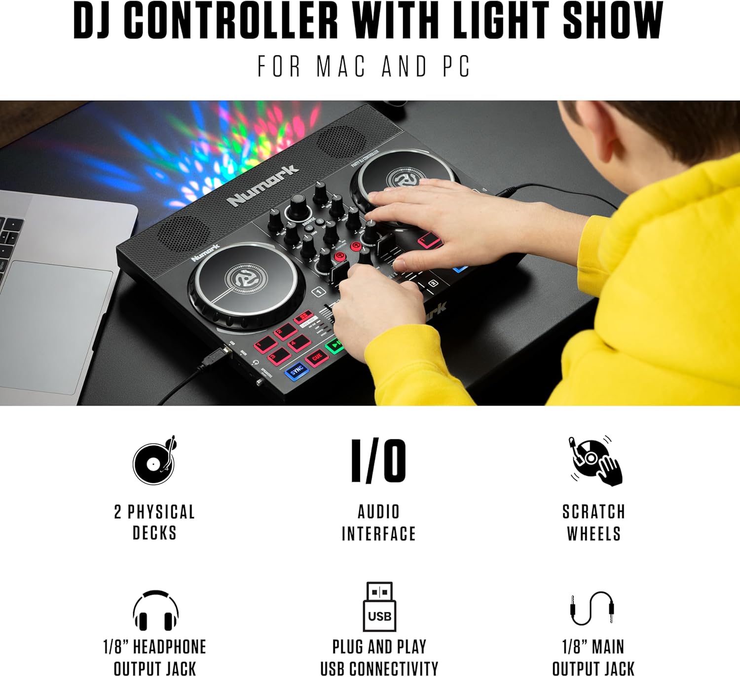 Numark Party Mix Live - DJ Controller with Built in Speakers, Party Lights and DJ Mixer, Complete Dj Set with Mixer and Audio Interface + Serato DJ Lite