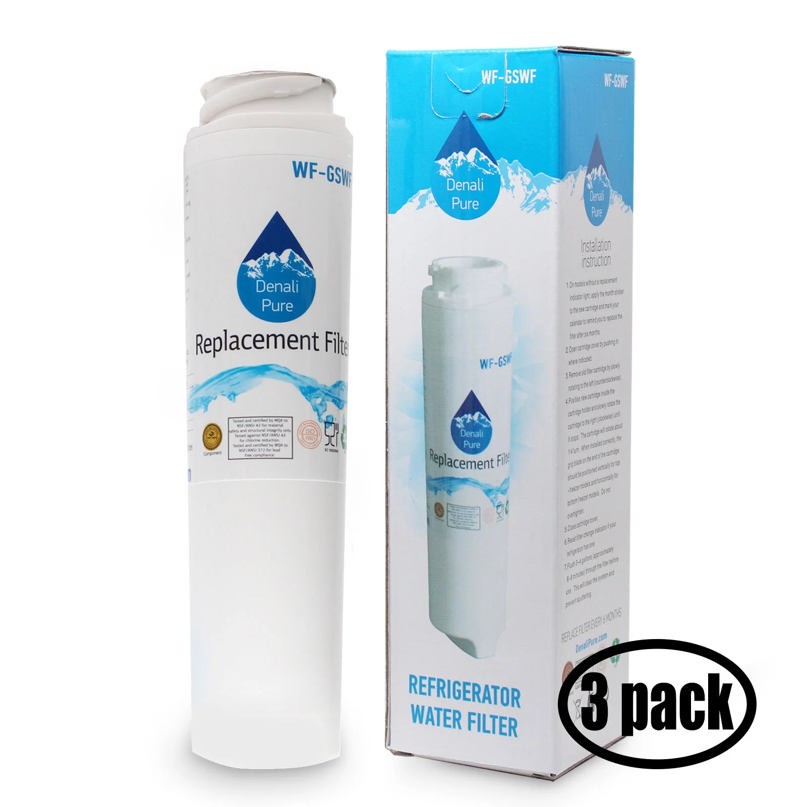 3-Pack Replacement for General Electric PDS20MFWACC Refrigerator Water Filter - Compatible with General Electric GSWF Fridge Water Filter Cartridge - Denali Pure Brand