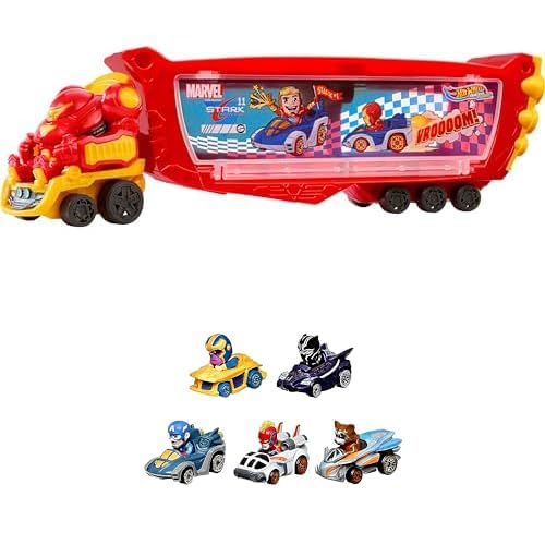 Hot Wheels Marvel RacerVerse 5-Pack of Die-Cast 1:64 Scale Toy Cars with Character Drivers, Use On or Off Hot Wheels Track