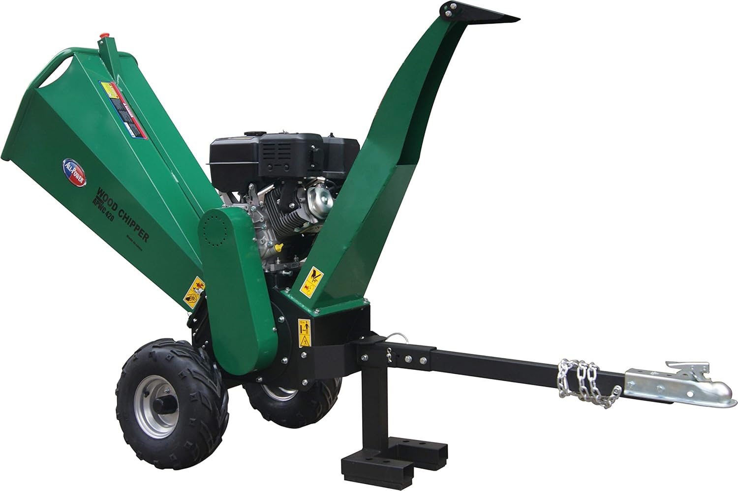 All Power America APWC420 Heavy Duty Durable Wood Chipper Shredder Mulcher-Max 6 Inch Cutting Diameter Capacity Gas Powered, 15HP 420cc, 6 inch, Green/Black