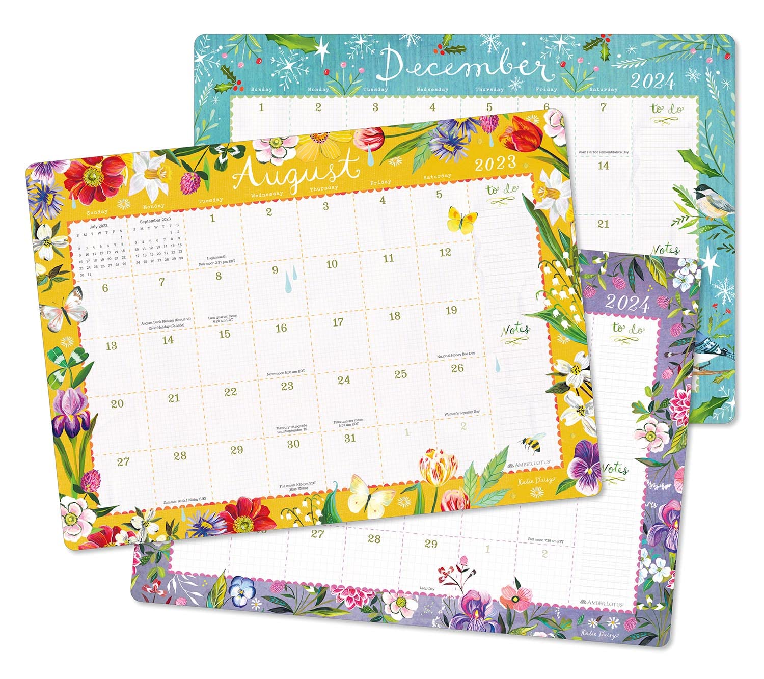 Katie Daisy 2023-2024 Desk Pad Monthly Calendar | 17-Month Calendar (Aug 2023 - Dec 2024) | 18.75