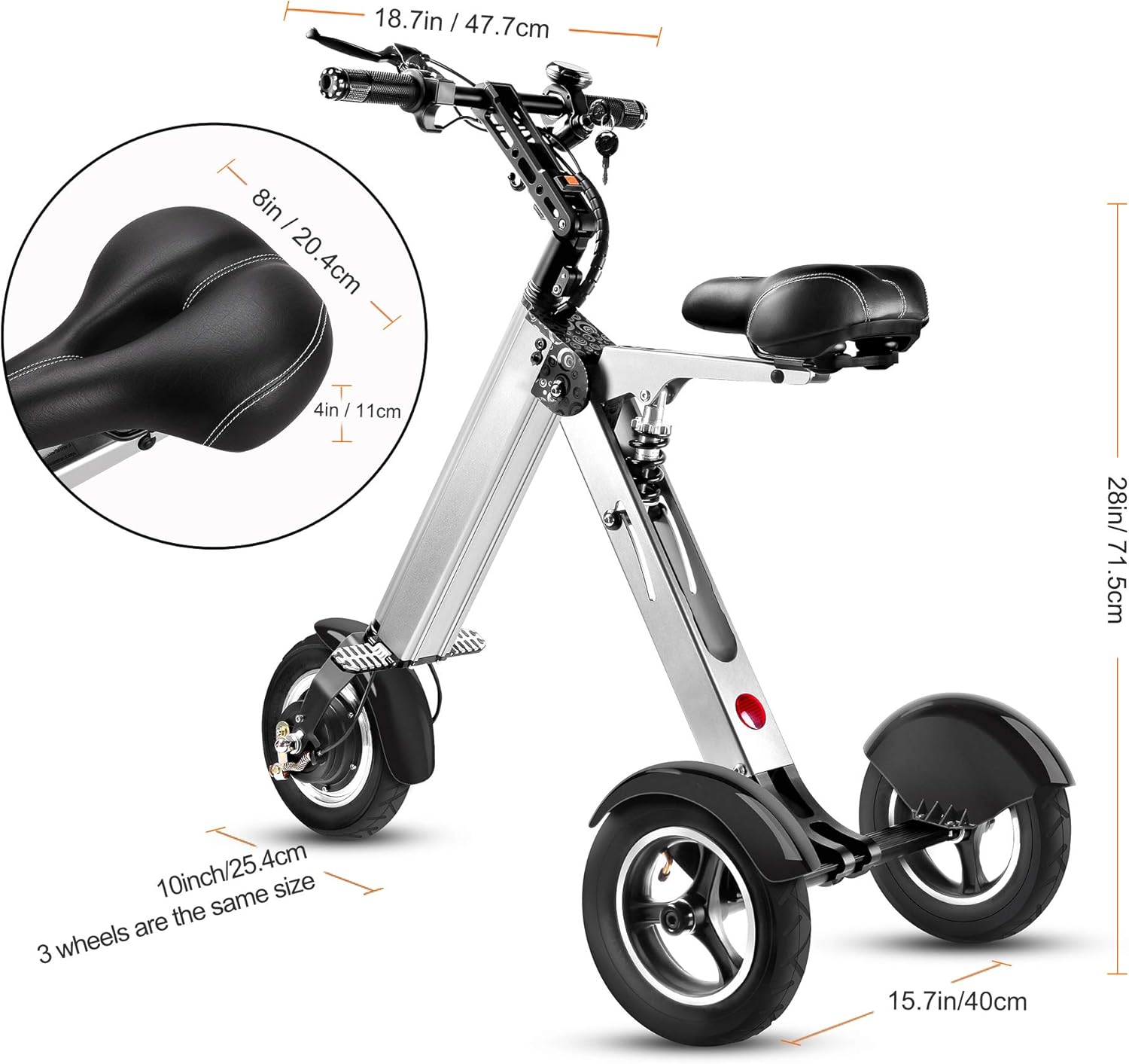 TopMate ES32 Electric Scooter Mini Tricycle for Adult, Folding Electric Mobility Scooter with 10 Inche Pneumatic Tires and Reverse Function, Key Switch and LED Display Electric Trike for Travel