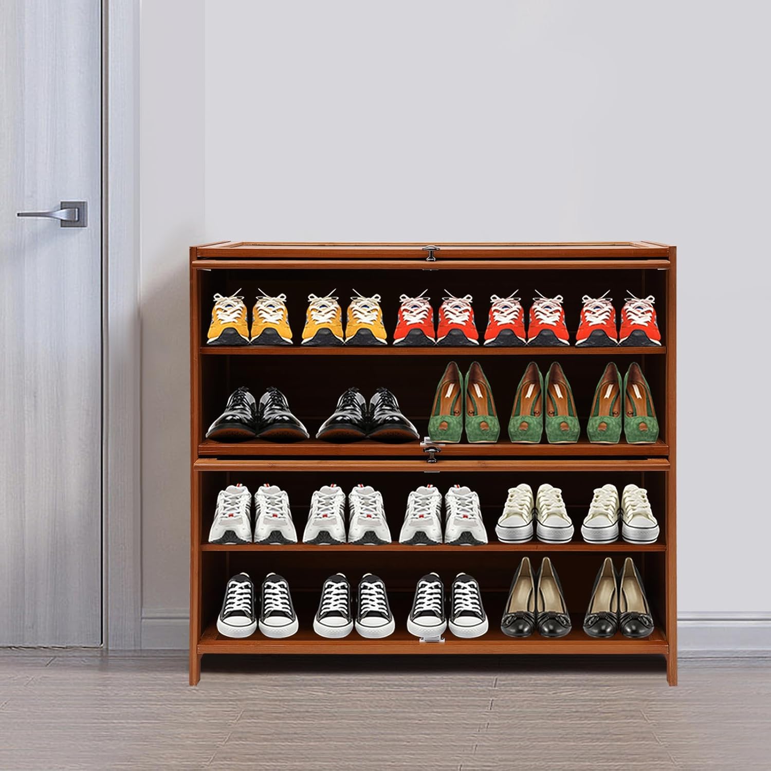 Bamboo large Shoe Rack 4-Tier Brown Retro Simple Style Shoe Shelf Book Case Shoecase Bookcase Storage Cabinet For Home Living Room Bedroom