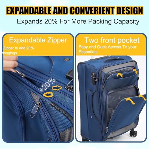 Softside Luggage Sets With Spinner Wheels, Softshell Lightweight Suitcase With Expandable And TSA Lock, 3pcs Set (blue)