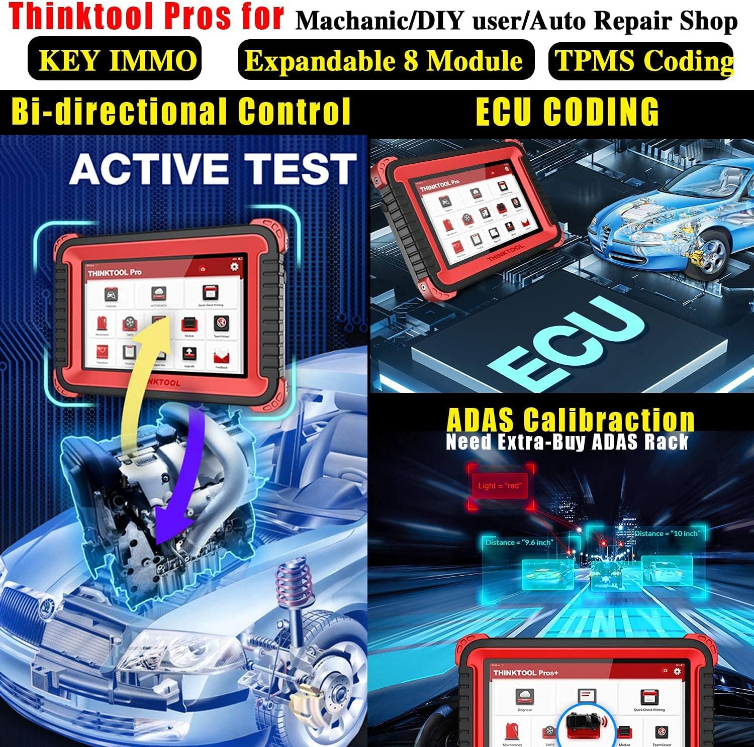 Thinkcar Thinktool Pros Bi-Directional Scanner Full Systems Diagnostic Scan Tool, 31+ Reset Functions, Key Matching, ECU Coding,AutoAuth for FCA SGW, ADAS Calibration (Need Tools), 2 Years Update