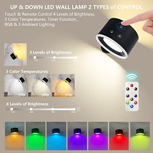 Koopala LED Wall Sconces, Wall Mounted Lamps with Rechargeable Battery Operated Dim 3 Brightness Removable charging 360°Rotate Magnetic Ball, Cordless Wall Light for Reading Study Bedside Hallway