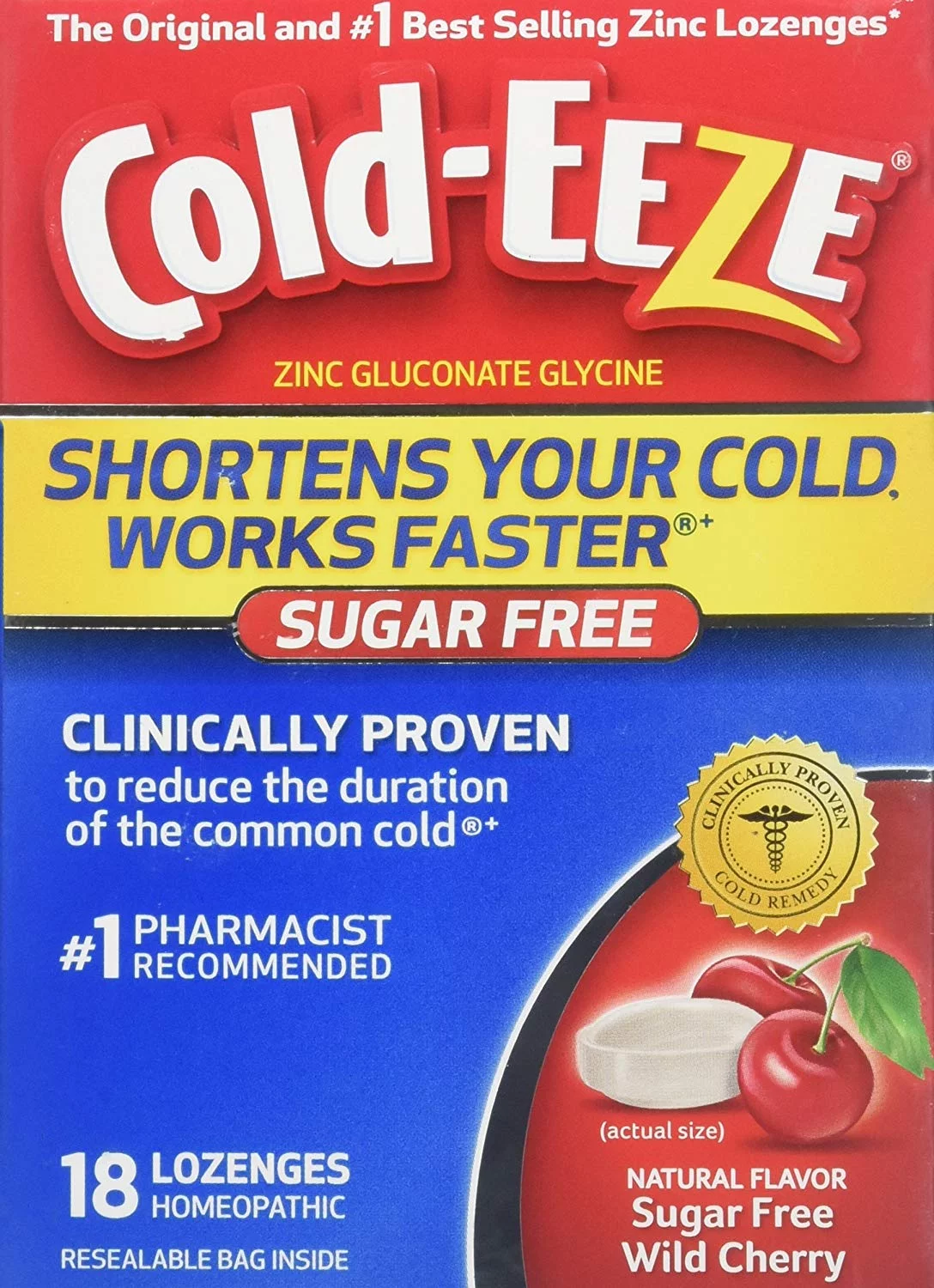 5 Pack Cold-EEZE Cold Remedy Sugar Free Lozenges Wild Cherry 18 Count each