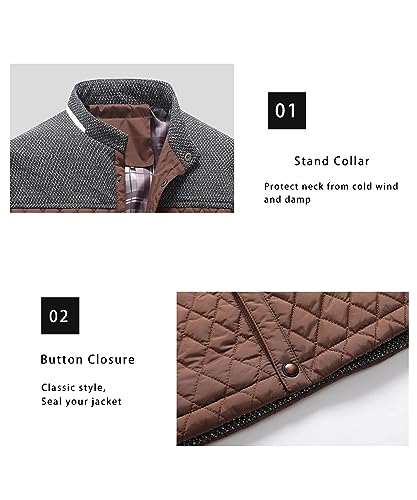 HYPESTFIT Men's Diamond Quilted Puffer Down Jacket Lightweight Business Casual Button Down Shirts