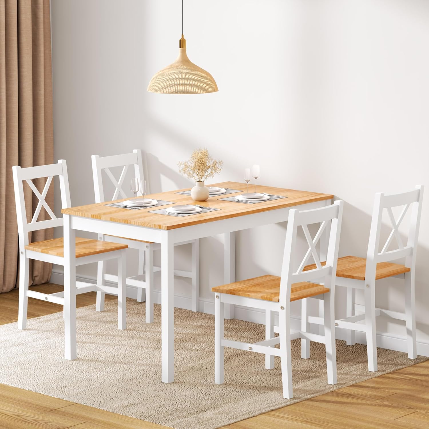 sogesfurniture Kitchen Table and Chairs for 4, Space-Saving 5-Piece Wood Kitchen Dining Table Set with 4 Chairs for Kitchen Dining Room Restaurant Small Space, White&Oak