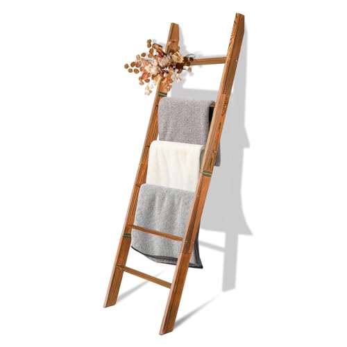 6-Tier Blanket Ladder Wooden,100% Pine,Towel Holder Rack with Anti-Slip Construction,Home Decor,Easy Assembly,Rustic Farmhouse Blanket,Quilt,Towel,Scarf Ladder Shelf for Living Room Bedroom Bathroom