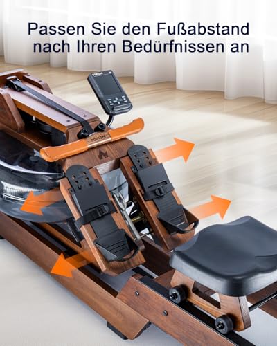 Water Rowing Machine for Home Use, Oak Wood Rower Machine with Dedicated Monitor & Bluetooth App, Upgraded Handle, Adjustable Footpad, Tablet Holder Water Rowing Machine