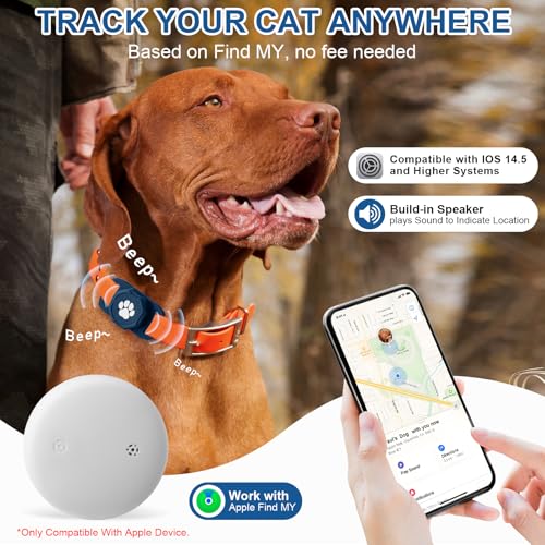 Smart Pet Tracker for Collar - Dog Trackers Pet Location Tracker with Holder, No Monthly Fee, Compatible with Apple Airtag Find My (iOS Only), Anti-Lost Tracking Device for Pets, Luggage, Bag Straps