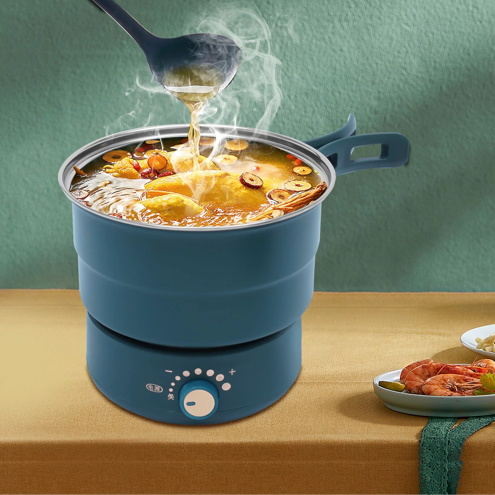 1.6L Electric Hot Cooker Pot Green Steamer Mini Multifunctional Pan Portable