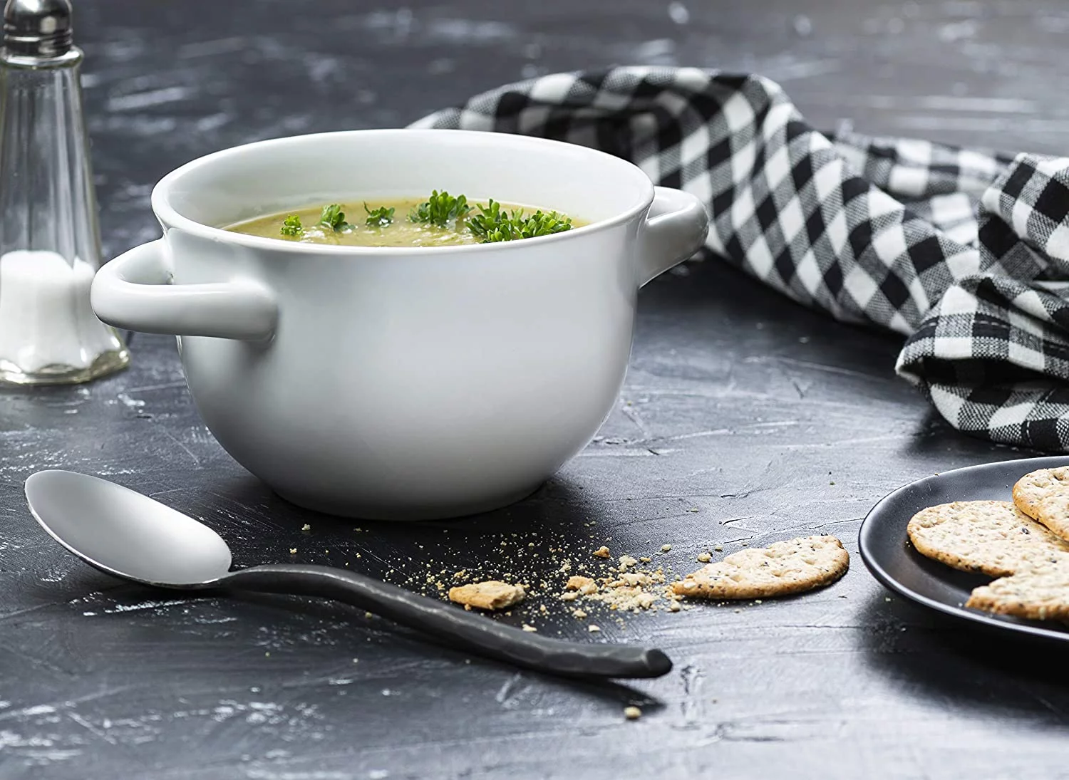 Kook Soup Bowls Crocks with Handles, 18 oz, Set of 4, White