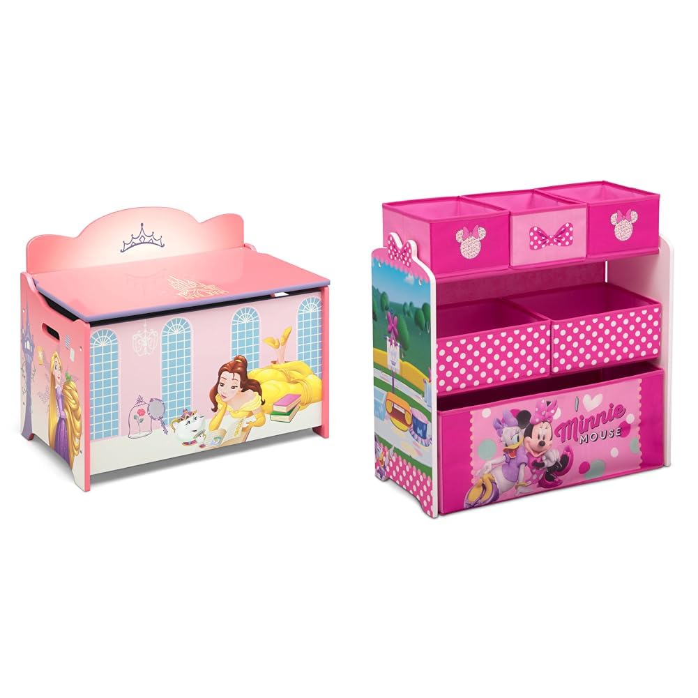 Delta Children Deluxe Toy Box, Disney Princess & Disney Minnie Mouse 6 Bin Design and Store Toy Organizer