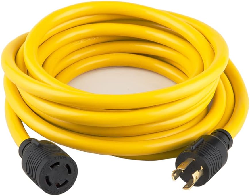 Yodotek 25FT Heavy Duty Generator Locking Power Cord NEMA L14-30P/L14-30R,4X10 Gauge SJTW Cable, 125/250V 30Amp 7500 Watts Yellow Generator Lock Extension Cord with UL Listed Pack of 2