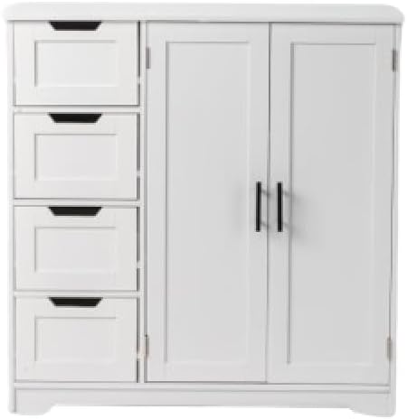 White Bathroom Storage Cabinet, Freestanding Floor Cabinet w/Doors & Drawers, Bathroom Storage Unit, Kitchen Cupboard Side Cabinet for Living Room Entryway 31.5