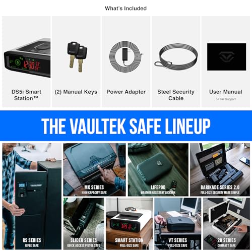 VAULTEK DS5i Smart Station™ Biometric Smart Safe with Dual Wireless Phone Charger + Auto Open Drawer + Bluetooth Safe Management (Covert Black)