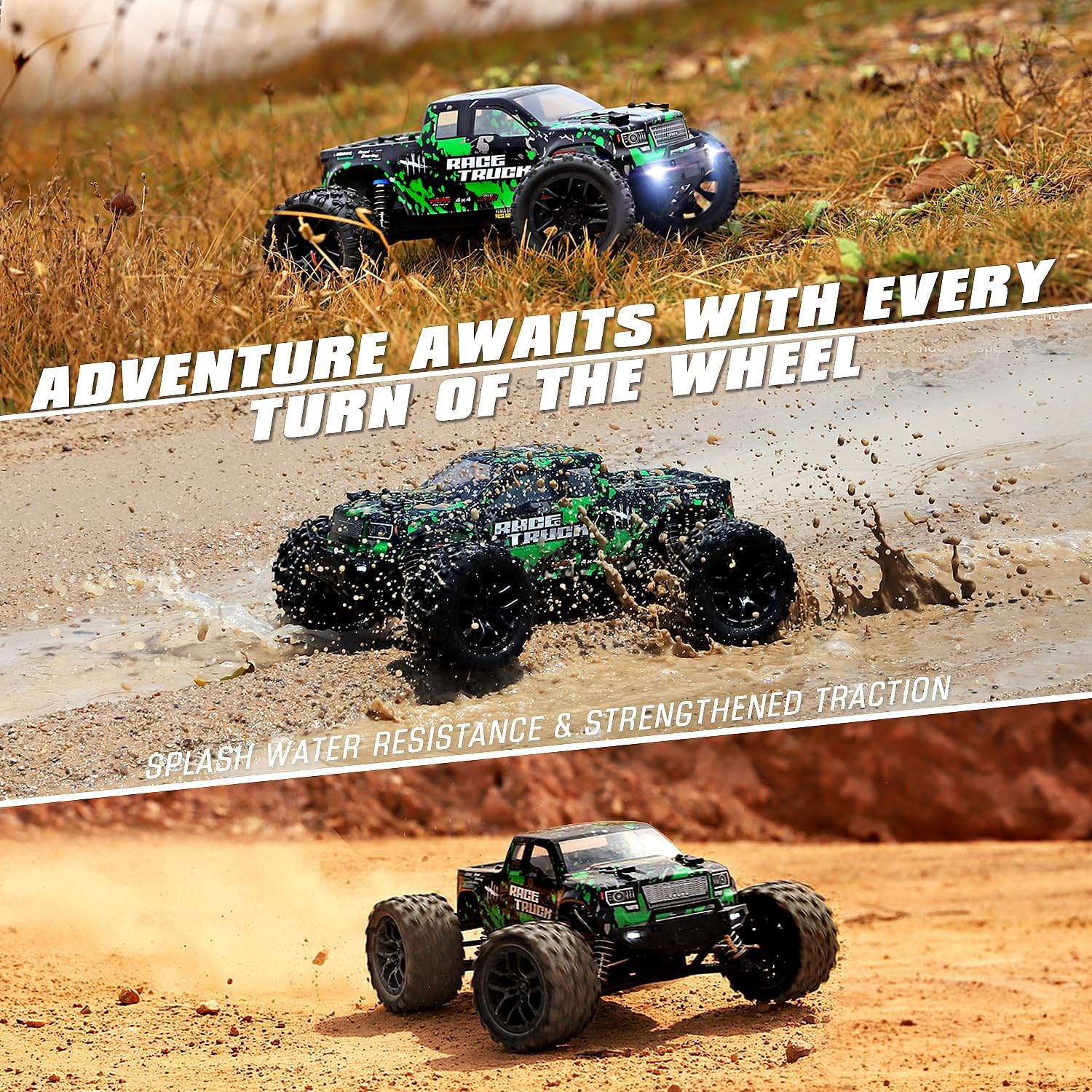 HAIBOXING 1:18 Scale All Terrain RC Car 18859, 36 KPH High Speed 4WD Electric Vehicle with 2.4 GHz Remote Control, 4X4 Waterproof Off-Road Truck with Two Rechargeable Batteries