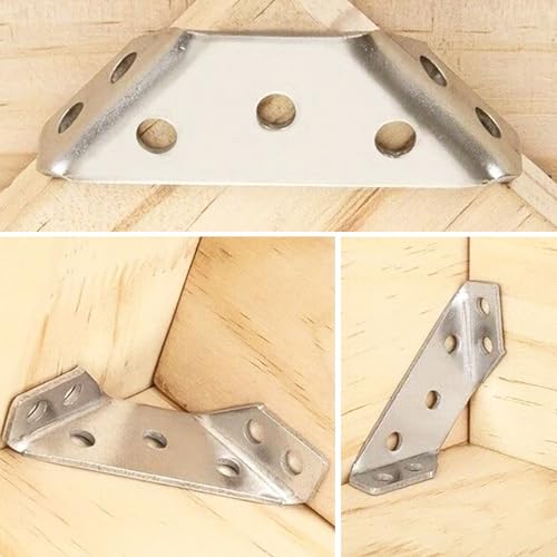 20Pack Universal Furniture Corner Braces Connector with 140 Screws, a Z-Shaped Double Head Screwdriver - Stainless Steel Trapezoidal Bracket for Triangle Support and Angle Fastening