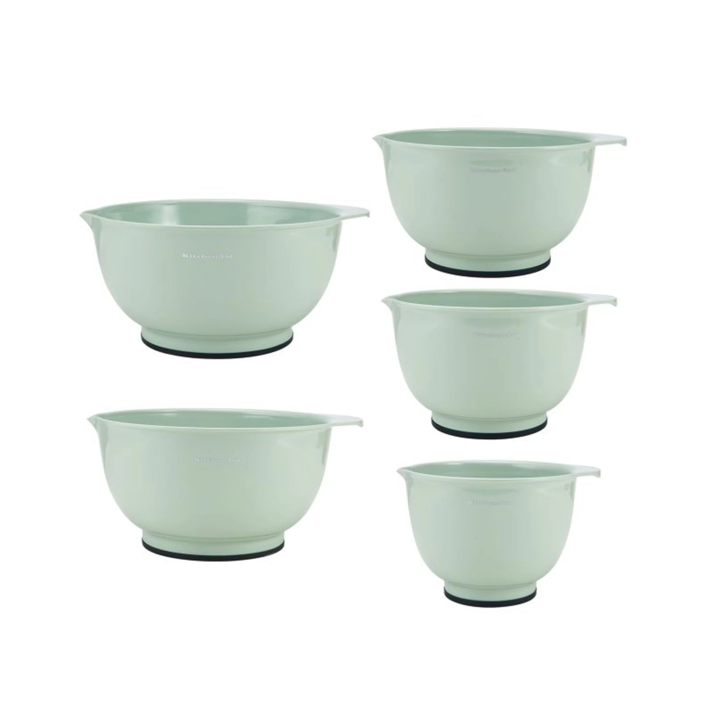Kitchenaid Set of 5 Plastic Mixing Bowls in Pistachio with Rubber Bottom