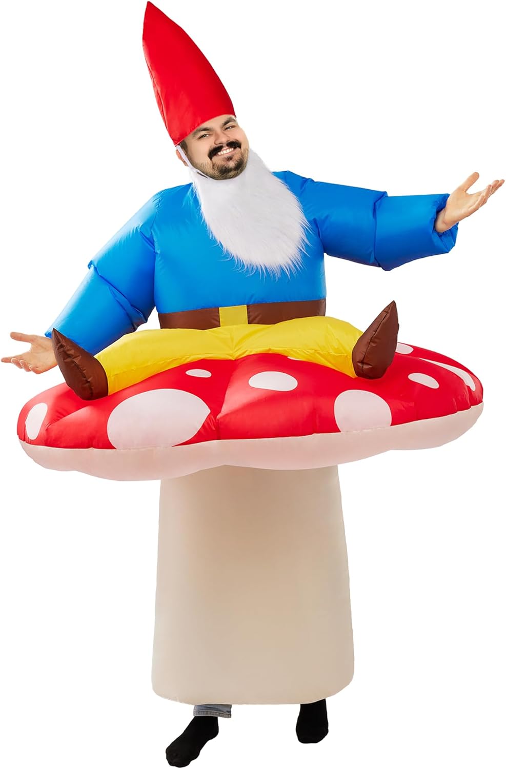 Spooktacular Creations Inflatable Costume for Adults, Full Body Mushroom Air Blow Up Costumes, Lazy Dwarf with Hat and Beard for Halloween Costume Parties