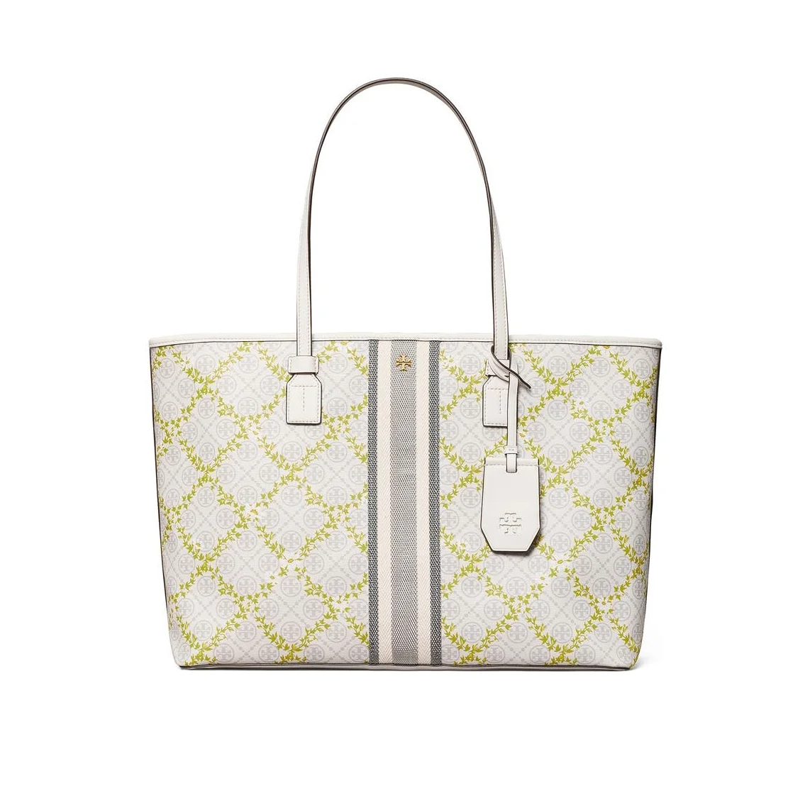Tory Burch T Monogram Canvas Floral Vine Top-Zip Tote Bag