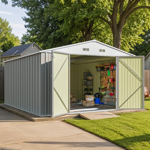 Patiowell 5x3 FT Outdoor Storage Shed, Tool Shed with Sloping Roof and Lockable Door, Metal Shed for Backyard Garden Patio Lawn, Brown