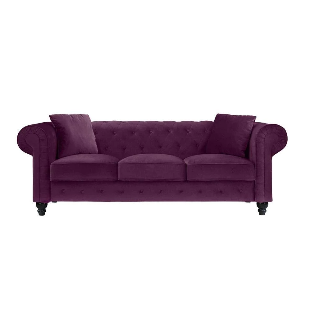 Microfiber Small-Space Chesterfield Sofa (Purple)