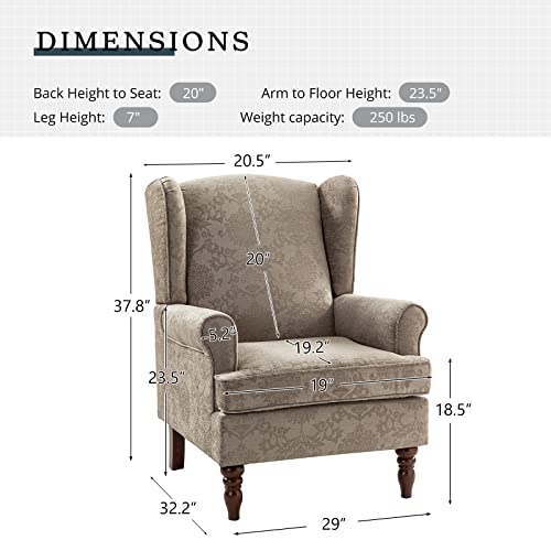 HULALA HOME Wingback Accent Chairs Set of 2 with Retro Wood Legs, Traditional Fabric Armchairs for Bedroom Living Room, Comfy Upholstered Sofa Chairs Reading Chairs with Unique Pattern Design, Brocade
