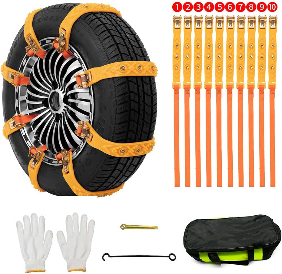 Universal Snow Chains for Cars/SUV/ LT Truck/Pickup Adjustable Traction Tire Chains for Tyres Width 145-285mm (5.71-11.2 inch)Easy to Mount Emergency Traction Snow Tyre Chains for Icing,Mud, Sand Pack of 2