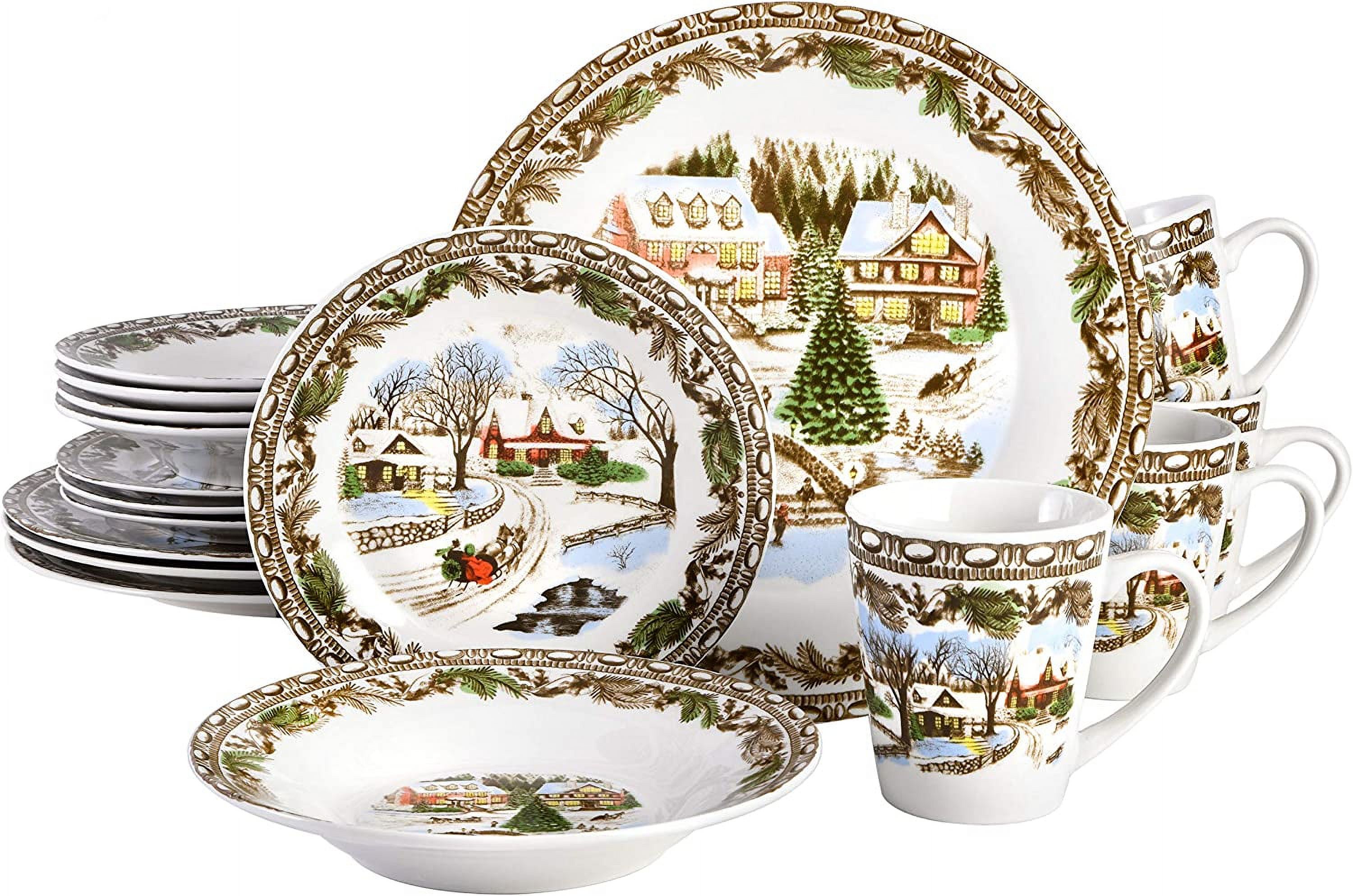 Christmas Toile 16 Piece Dinnerware Set, Multicolor -