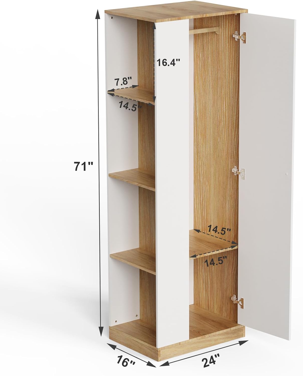 Modern Wardrobe Armoire, White Wardrobe Closet with Hanging Rail, Functional Clothes Storage Cabinet Closet for Small Apartments Bedroom, Easy to Install, 16