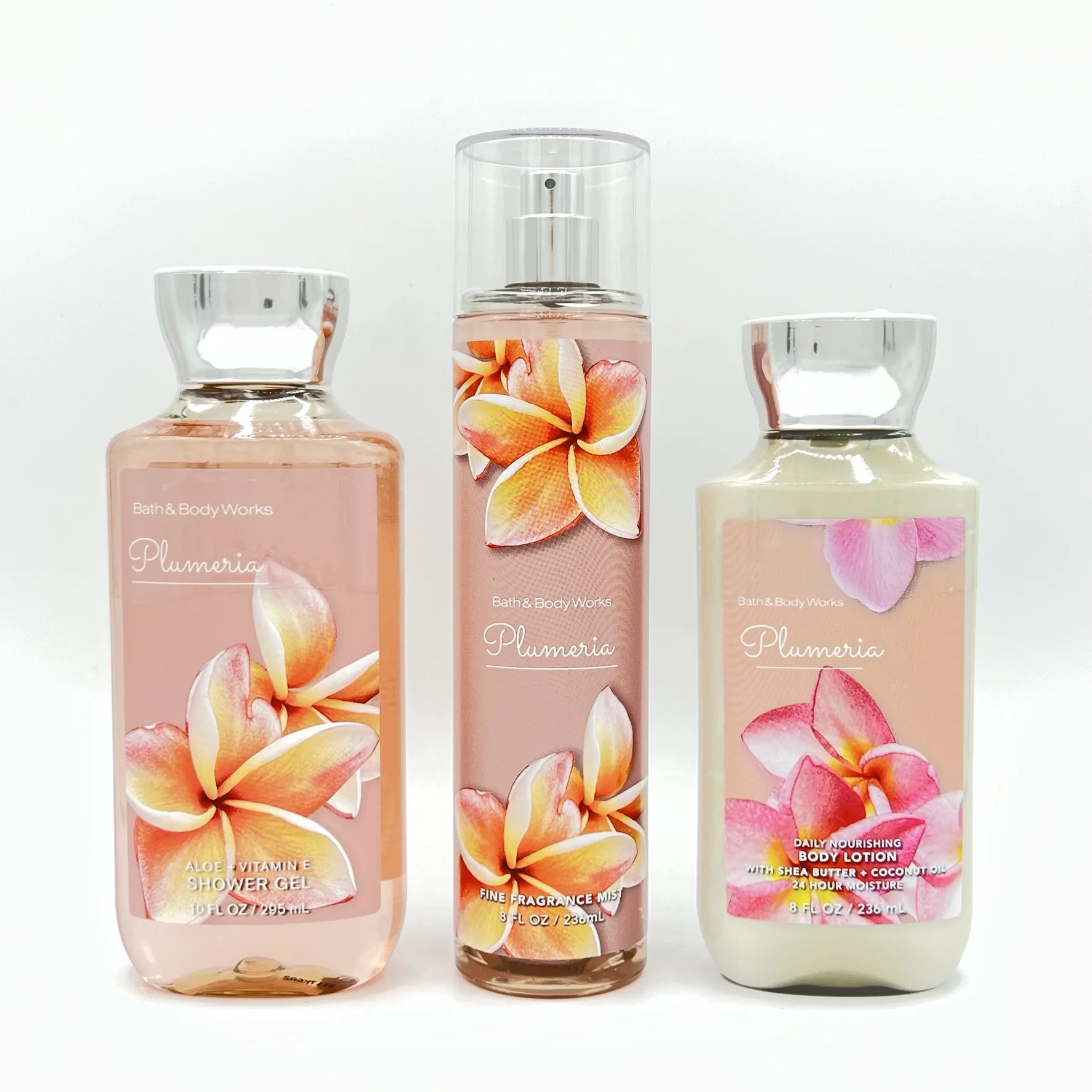 Bath & Body Works Plumeria Shower Gel, Fine Fragrance Mist & Body Lotion 3-Piece Bundle