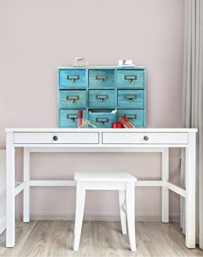 QWORK Desk Drawer Organizer, Wooden Vintage Apothecary Cabinet with 9 Drawers, Home Office & Tea & Dresser Bedroom Organization and Storage, Traditional Apothecary Cabinet, Blue