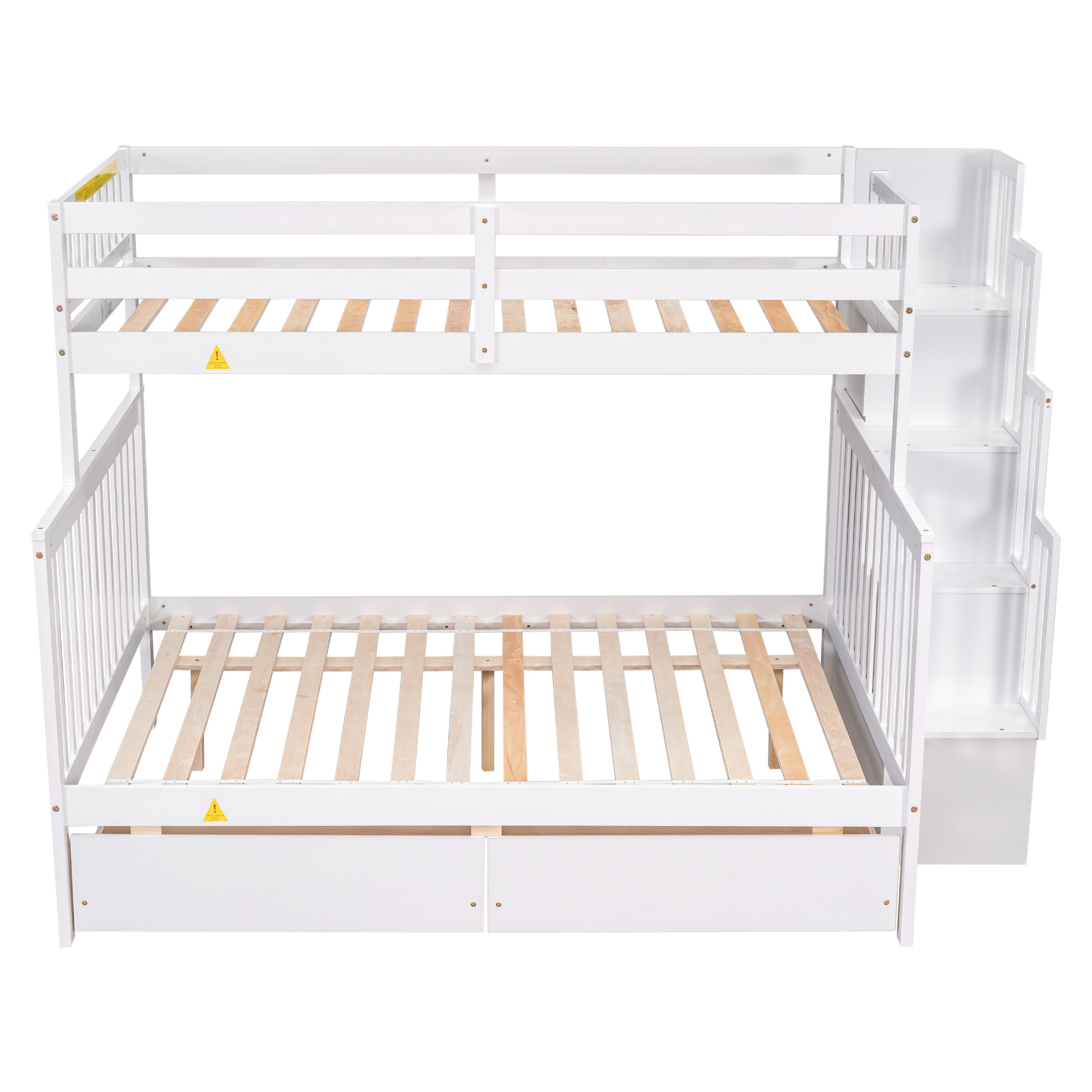 Twin Bunk Bed with 2 Drawers and Stairs, Converts to 2 Beds, Bunk Bed with Stairs and Safety Grabs, Fits Kids, Teens, Adults, White, Dimensions 93.5” x 57.9” x 65.7”
