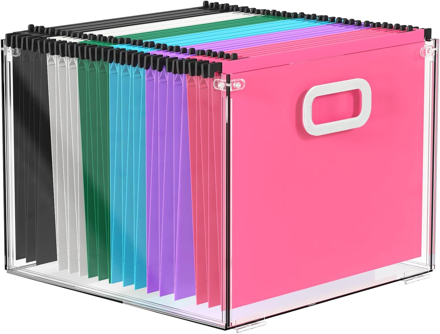 Acrylic File Box Organizer,Hanging Folder Storage Boxes,Desktop Hanging File Organizer,Clear Filing Crate Holder with Handle for Home Office, Letter Size
