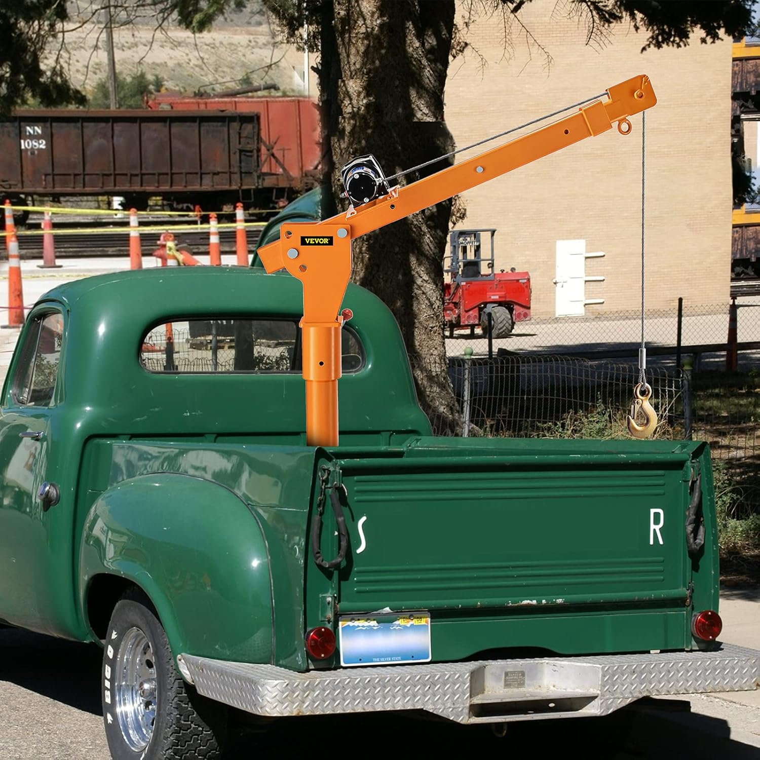 VEVOR Truck Crane Frame, Truck Bed Crane Frame with Adjustable Telescopic Boom, Jib Crane Frame with Single & Double Cable Lifting Modes, Cooperate with Hand Winch, Electric Winch, Hoist, Mini Hoist