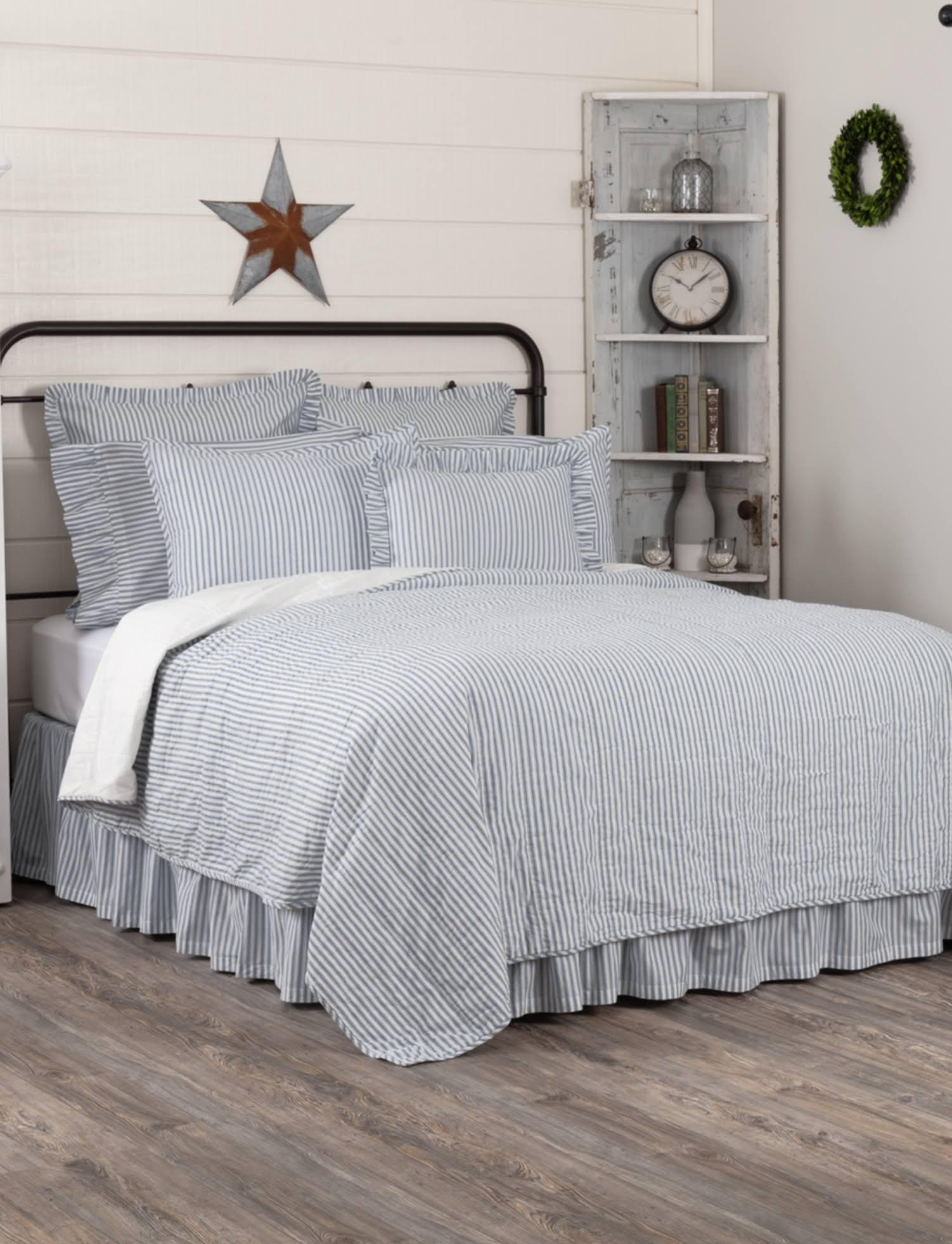 Sawyer Mill Blue Ticking Stripe Queen Quilt Coverlet