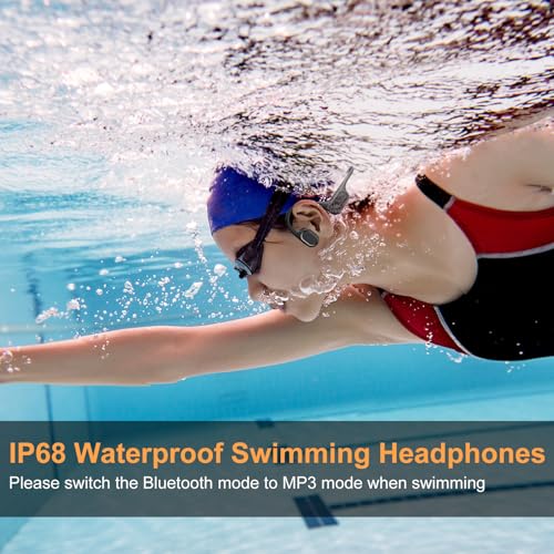 Bone Conduction Swimming Headphones,IP68 Waterproof, Built-in 32GB MP3 Player, Open-Ear Design for Swimming, Surfing, Running & Cycling (Black)