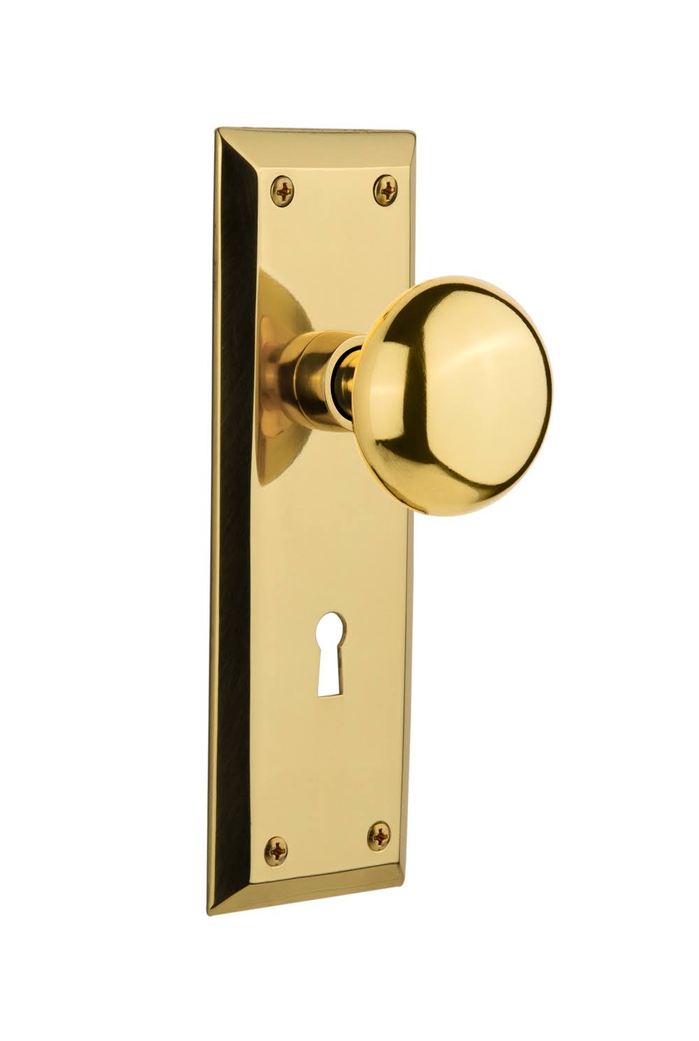 Nostalgic Warehouse 711979 New York Passage Door Knob with Plate Unlacquered Brass