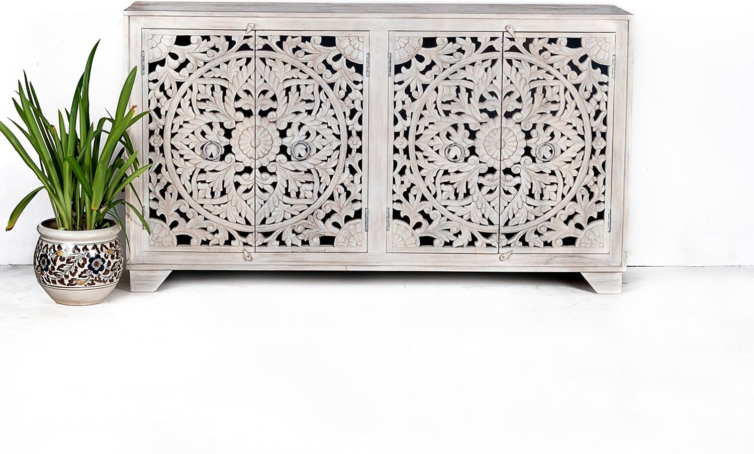 | Hand Carved White Sideboard | Hand Carved Furniture | Living Room Furniture | Lifestyle Decor Furniture | Sideboard | Cabinet | Furniture