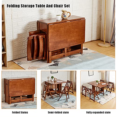 Folding Table And Chairs,Drop Leaf Extension Dining Table With 4 Chairs,Solid Wood Dining Table Set For 4,Farmhouse Folding Dining Tables For Small Spaces Kitchen Island(Table and 4 chairs, White)