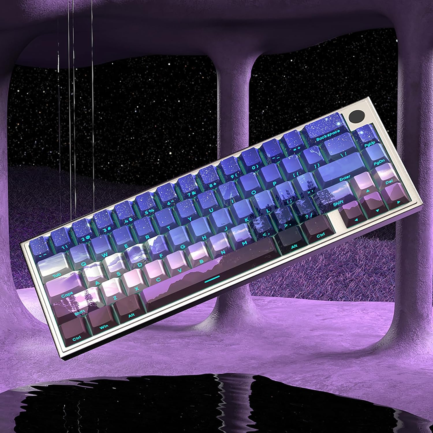 JSJT PBT Keycaps-Side Printed Keycap Set Double Shot Shine Through Custom Keycaps Cherry Profile Gradient Purple